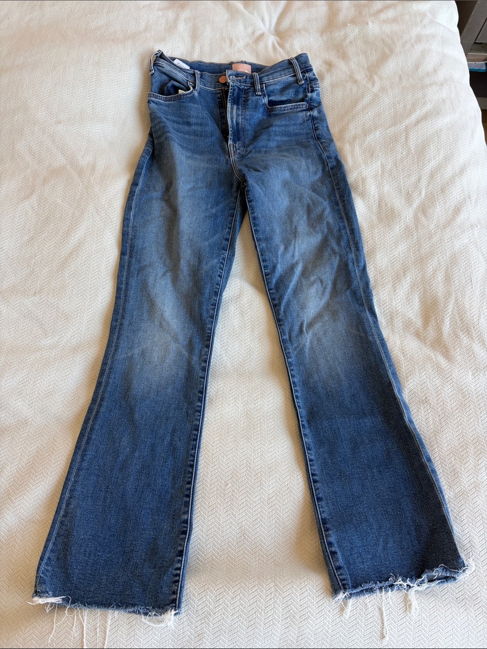 MOTHER Indigo Flared Jeans with Raw Hem
